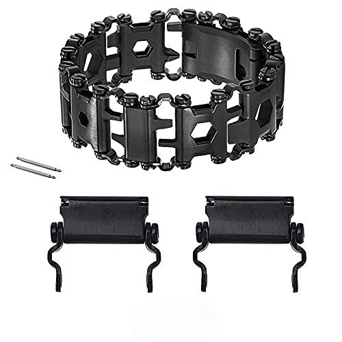 ONELANKS Stainless Tool Bracelet for Men Compatible for LEATHERMAN TREAD and Watch Band 29 in 1 Survival Hiking Camping Travel Friendly Multitools Wearable Bracelet Black