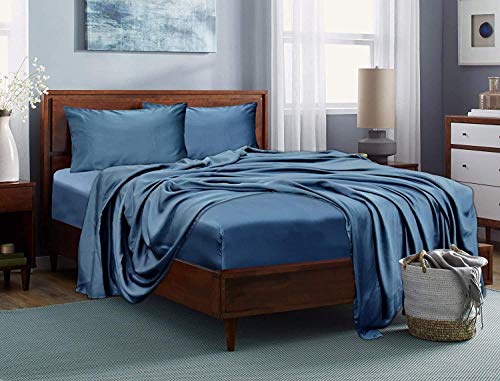 LINENWALAS Organic Bamboo Fitted Sheet - 100% Natural Softest Coolest Bedding in Gift Bag (King, Bahamas Blue)
