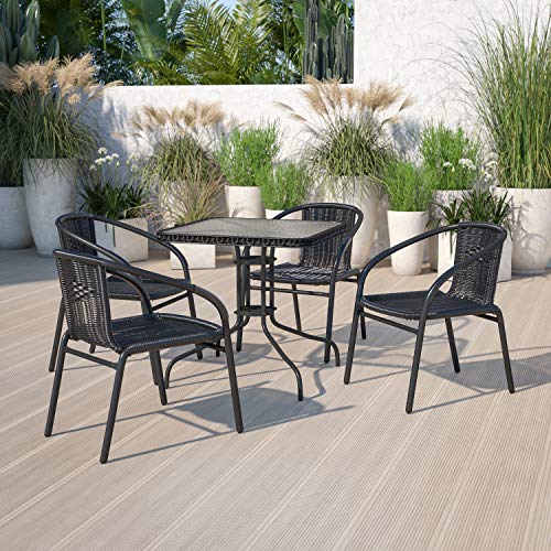 Flash Furniture Lila 4 Pack Black Rattan Indoor-Outdoor Restaurant Stack Chair