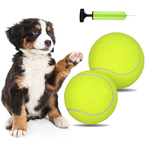 PULEEBO 2 Pack Big Tennis Ball for Dogs 9.5" and 8" Inflatable Giant Tennis Balls Large Pet Toys Ball Funny Outdoor Sports