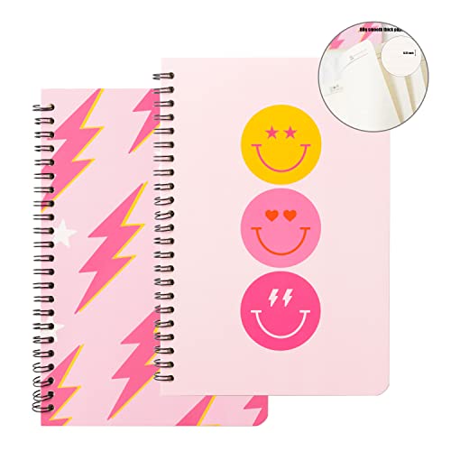 L1rabe 2 A5 Preppy Notebooks for Teens Girls Y2K Hardbound Spiral Journal for Student Happy Smile Hardcover Notebook, Pink Notebooks for Friends Back to School Gifts Notepad Diary for School Office