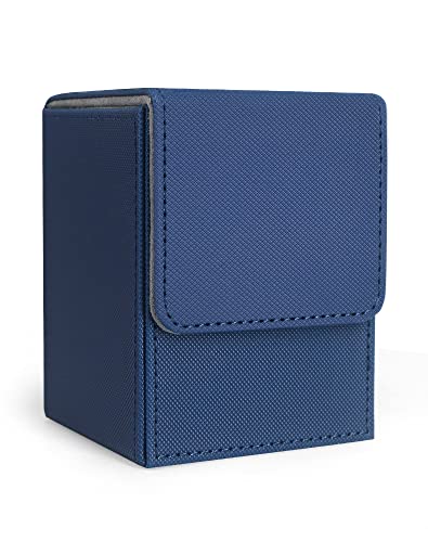 ZLCA Card Deck Box for MTG Cards with 2 Dividers, Card Storage Box Fits 100+ Single Sleeved Cards, PU Leather Strong Magnet Card Deck Case Holder for Magic Commander TCG CCG (Navy)