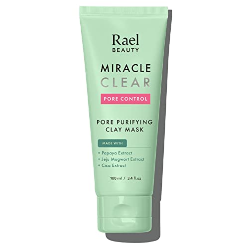 Rael Blackhead Remover, Miracle Clear Clay Mask - Exfoliating Face Wash, Pore Minimizer, Gentle, Hydrating, with Tea Tree, Vegan, Cruelty Free (100 ml, 3.4 fl oz)