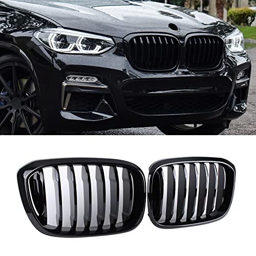 SNA Front Kidney Grille for 2018-2021 BMW X3 G01 2019-2021 X4 G02 (Single Slat ABS Gloss Black X3 Grill, X4 Grill)