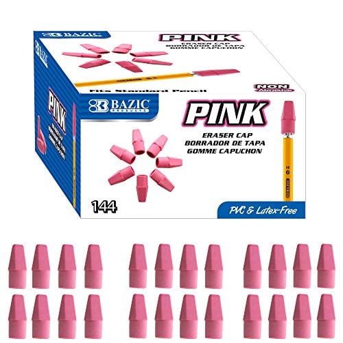 BAZIC Pink Eraser Top, Latex Free Pencil Tops Erasers, Arrowhead Caps Erasers for Kids Student Bulk Packs for School Supplies, Total 144 Count