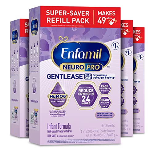 Enfamil NeuroPro Gentlease Baby Formula, Infant Formula Nutrition, Brain and Immune Support with DHA, Proven to Reduce Fussiness, Crying, Gas and Spit-up in 24 Hours, Refill Box, 30.4 Oz, 4 Count