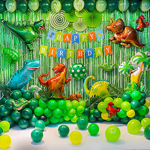 GoGoGoodie Dinosaur Birthday Party Decoration For Kids- Dino Theme Decor Green Dinosaur Supplies Balloons Arch Garland Kit With HAPPY BIRTHDAY Banner etc 92 Pcs Favor for 3-12 Year Old Boys Celebration