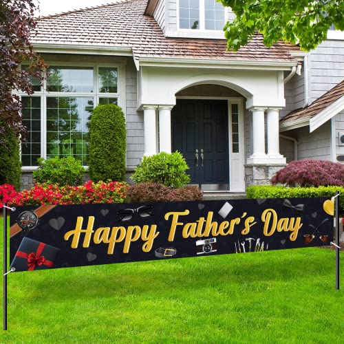 Black Fathers Day Decorations, Happy Fathers Day Banner Large Father's Day Lawn Sign Porch Sign, Father's Day Party Decorations Indoor Outdoor Backdrop, Happy Fathers Day Decorations
