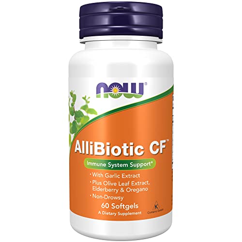 NOW Supplements, AlliBiotic CF, with Garlic Extract, Olive Leaf Extract, Elderberry & Oregano, Non-Drowsy Formula, 60 Softgels