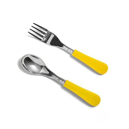 Avanchy Baby Spoons Forks. Silverware Set Stainless Steel, Utensil Sets match Baby Spoons, Toddler Cups, Plates, Bowls. Kid Cutlery Set Blue. Baby Led Weaning Feeding Supplies Utensils. Travel. Yellow