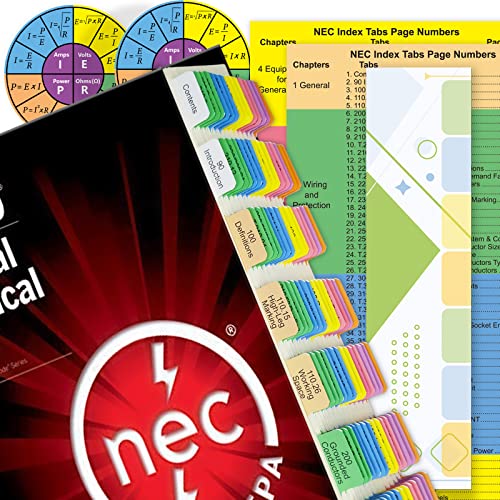 NEC Code Book Tabs 2020, 120 PCS NEC Tabs, Laminated & Color-Coded for National Electrical Code 2020, with Formula Guide/Wire Chart/2 Ohms Law Wheel Stickers/Page Numbers Card (Book Not Included)