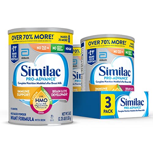 Similac Pro-Advance* Infant Formula with Iron, 3 Count, with 2-FL HMO for Immune Support, Non-GMO, Baby Formula Powder, 36-Ounce Cans
