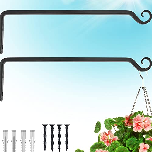 Gray Bunny 2 Pack Outdoor Plant Hanger Hook, 15 Hand Forged Straight Iron Wall Hooks for Bird Feeders, Lanterns, Wind Chimes, Patio Decor - Black