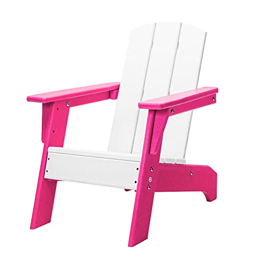 RESINTEAK Kids Adirondack Chair, All Weather Resistant, Indoor Outdoor Adirondack Chairs for Children and Pets, Outdoor Patio Backyard Furniture (White Pink)