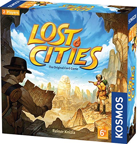 Lost Cities Card Game - with 6th Expedition | Two-Sided Board for Classic or New Edition | by Reiner Knizia | A Kosmos Game