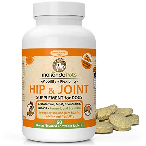 Makondo Pets Dog Hip and Joint Supplement with Glucosamine Turmeric for Dogs, Chondroitin, MSM, Boswellia. Tablets for Mobility, Agility, Limping, Pain & Inflammation Relief for Senior Dogs