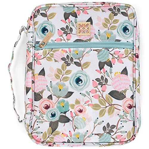 Mary Square Peach Floral 10.5 x 8 Canvas Zippered Bible Cover