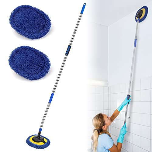 Wall Cleaner, Max 66'' Wall Mop with Long Handle, Ceiling Dust Mop with 15 Labor-Saving Elbow Extension Pole, Baseboard Duster Washer Scrubber, High Reach Window Cleaning Brush, Roof Cleaning Tool-BU