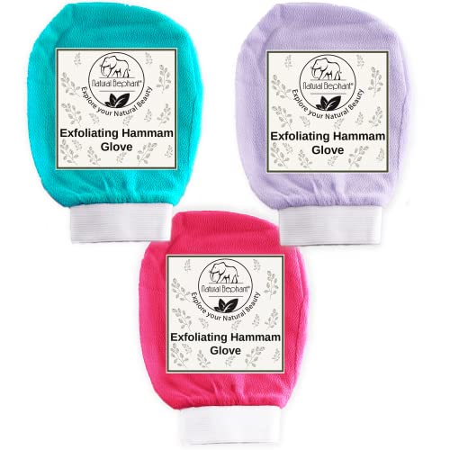 Natural Elephant Exfoliating Hammam Glove (Teal, Pink and Purple (Pack of 3))
