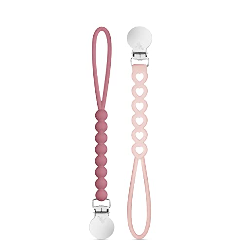 Ryan & Rose Cutie Clip 2 Pack - Pacifier Clip Holder Silicone (Judy-Rosewood/Hart-Blush)