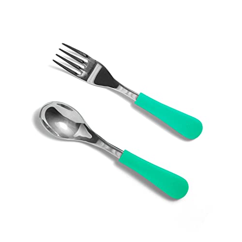 Avanchy Baby Spoons Forks. Silverware Set Stainless Steel, Utensil Sets match Baby Spoons, Toddler Cups, Plates, Bowls. Kid Cutlery Set Blue. Baby Led Weaning Feeding Supplies Utensils. Travel. Green