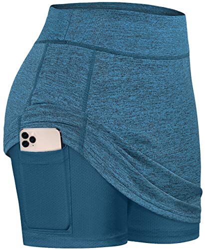 BLEVONH Skorts Skirts for Women,Soft Cute Workout Tennis Skirt Ladies Loose Fit Sports Running Skort Recreation Outdoor Shorts Blue Green M