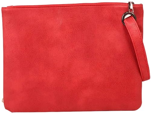 Unique Vegan Women Clutch Bag PU Leather Envelope Clutch Bag Handbag Wristlets for Beach Holiday (red)