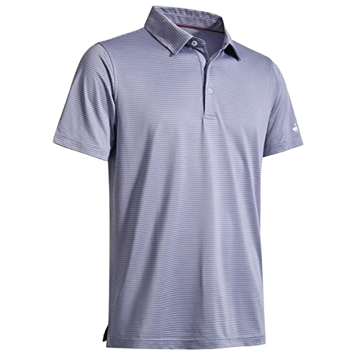 Mens Golf Shirts Moisture Wicking Dry Fit Short Sleeve Performance Sport Stripe Golf Polo Shirts for Men