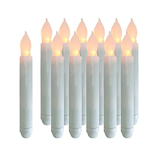 Set of 12 Flamelesss LED Taper Candles with Warm White Flickering Flame Light, Battery Operated Floating Candles, LED Taper Handheld Candlesticks for Church Party Halloween Decorations