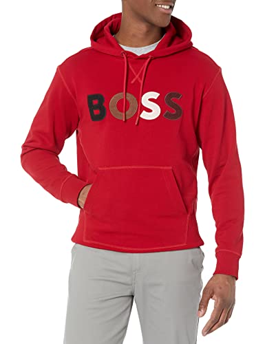 BOSS Men's Bold Logo French Terry Hooded Sweatshirt, Hope red, XXL