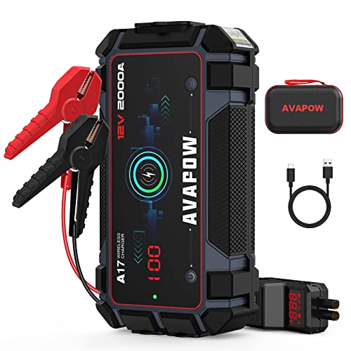 AVAPOW Car Jump Starter 2000A Peak Jump Boxes for Vehicles(12V 8L Gas/6.5L Diesel Engine) Equipped Fast Wireless Charging Jump Starter Battery Pack