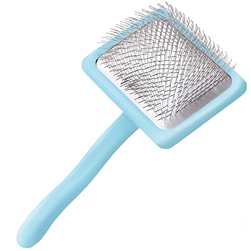 Pet Slicker Brush With Soft Massage Grooming Stainless Steel Pins - Slide This Universal Miracle Coat Slicker Brush for Dematting, Shedding Fur, and Undercoat - Ideal Gift for Professional Pet Groomers - Long Slicker Brush - Flying Pawfect