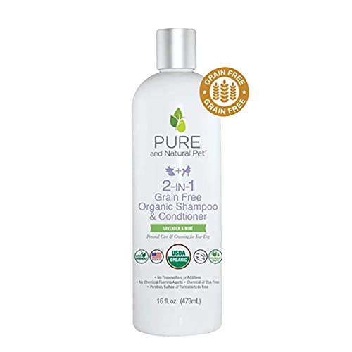 Pure and Natural Pet USDA Certified Organic 2-in-1 Grain Free Shampoo & Conditioner (Lavender & Mint) 16 oz.