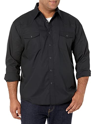 Wrangler Mens Sport Western Basic Two Pocket Long Sleeve Snap Shirt, Black, X-Large