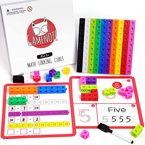 GAMENOTE Math Cubes Manipulatives with Activity Cards - Number Counting Blocks Toys Snap Linking Cube Math Counters for Kids Kindergarten Learning Activities