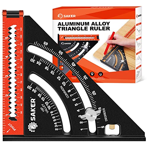 Saker Aluminum Alloy Triangle Ruler,Square Measuring Folding Triangle Ruler |Angle Protractor Layout Gauges,Layout Tool with Base Precision Goniometer Multi-Angle Measurement Woodworking Tools