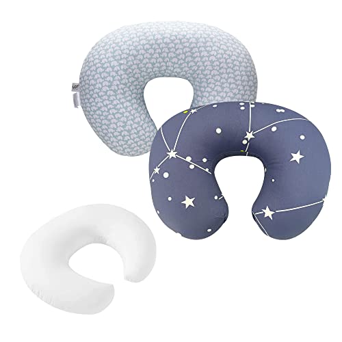 LAT Nursing Pillow and Positioner with 2 Pillowcase 100% Natural Cotton Cover for Breastfeeding and Bottle Feeding, Propping Baby, Tummy Time, Baby Sitting Support, Awake-Time SupportElephant