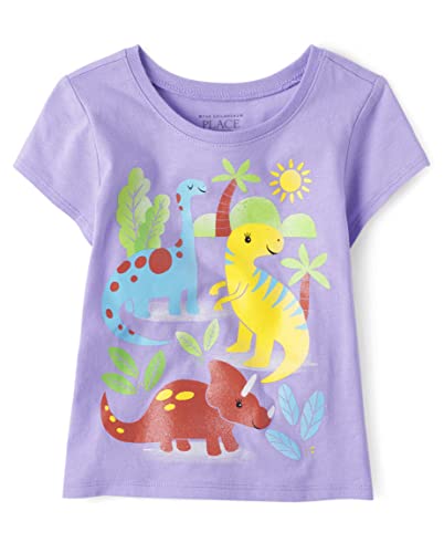 The Children's Place Baby Toddler Girls Short Sleeve Graphic T-Shirt, Dinos, 3T