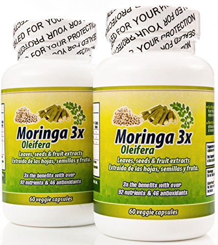 Nutrisalud Products Moringa en Capsulas naturales. Set de 2 frascos. Triple accion, extraida de la planta, fruta y semillas.Alto contenido de proteinas, vitaminas y minerales