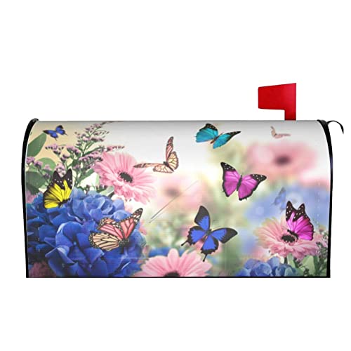 DEYIMERI Spring Flowers with Butterflies Magnetic Mailbox Cover Oversized Garden Yard Decor, Standard Size 25.5x21 in