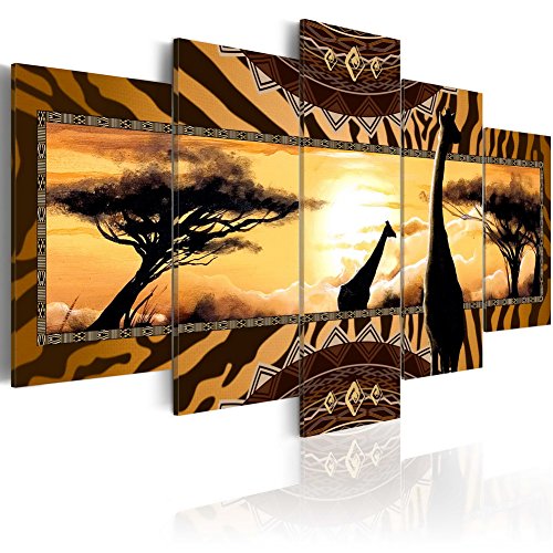 Konda Art Landscape Canvas Wall Art Modern African Home Decor Giraffe Painting Sunset Tree Print Picture 5 piece Framed Artwork for Living Room Ready to hang (African giraffes, 40"x 20")