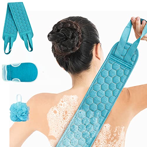 S&R PLKOP Exfoliating Body Scrubber Set - Includes Back Scrubber, Bath Glove and Shower Bath Sponge Loofah - For Women and Men Shower - Deep Clean and Vitalize Your Skin - 3-pack(31.5*3.7 Inch, Green)