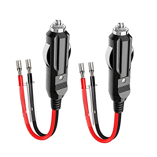 12V Fused Male Cigarette Lighter Plug, Replacement Car Adapter with Leads and LED Light, 16AWG Extension Cable with 15A Fuse, Automotive Power Supply Connectors Accessories (2)