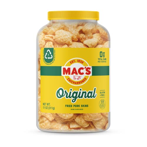 Mac's Pork Rinds, Fried Pork Skins, Original, 7.5 Ounce Canister - Zero Carbs, Keto Friendly Snack, Gluten Free