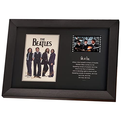 veratwo The Beatles Decor - Signed Beatles Poster Picture Framed Photo Gift 8x6 Inches with 1x 35mm Film Display and Let It Be lyric,Cool Memorabilia Gift for Beatles Fans