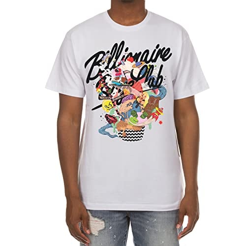 Billionaire Boys Club Clothing Men T-Shirt BB Epic Sundae Screen Printed Short Sleeve Crew Neck Tee White