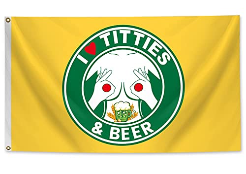 I LOVE TITTIES BEER Funny Flag Room Logo 3X5 FT, Made of excellent fabric, sturdy, durable and brightly colored, it makes a great gift.