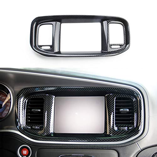 crosselec Carbon Fiber Dashboard DVD Navigation Screen Frame Cover Trim for Dodge Charger 2015+ (Black Carbon Fiber)