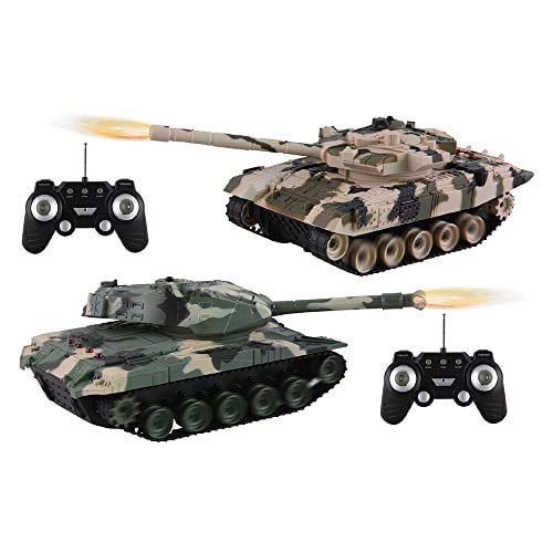 Jupiter Creations Battle Tanks R/C, 2 Remote Control Fighting Tanks, 1:32 Scale, Life Indicators, Realistic Sounds and Lights