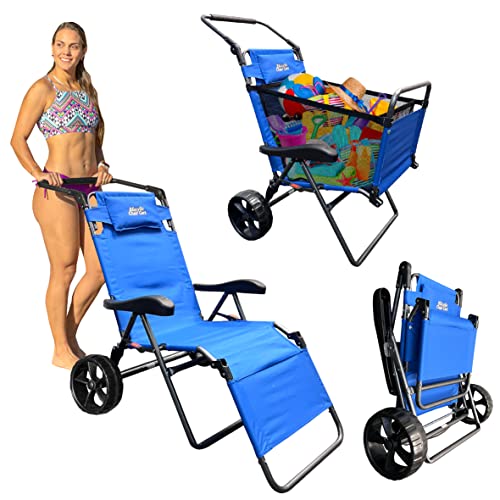 Beach Cart Chair  2 in 1 Turns from Beach Cart to Beach Chair  Large Wheels  Easy to Use  Large Capacity  Blue Color